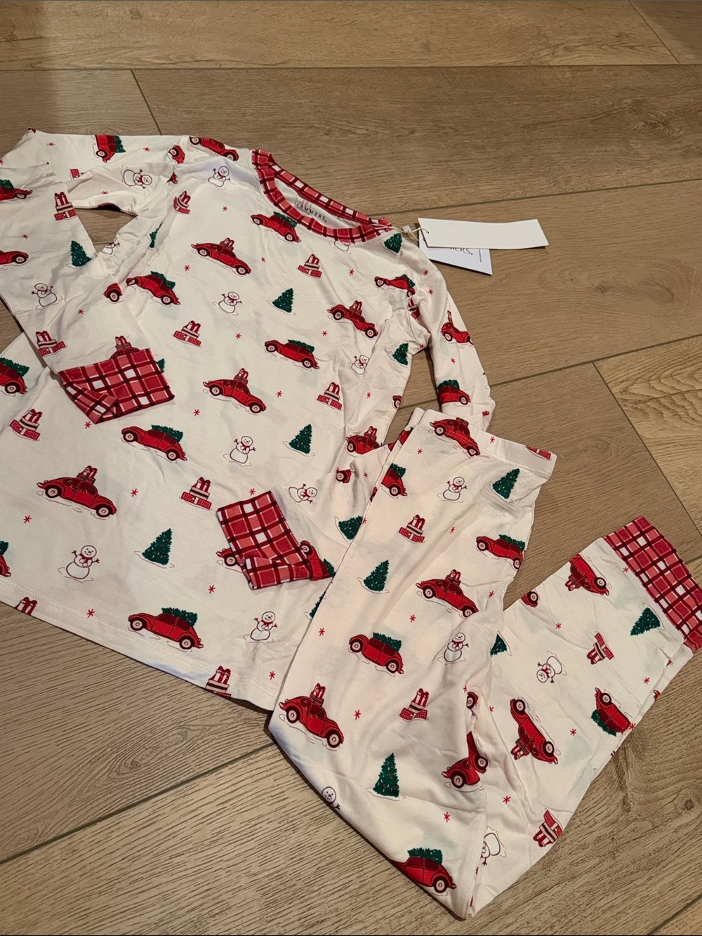 Kids Holiday Pajama Set with Red Car & Tree Print